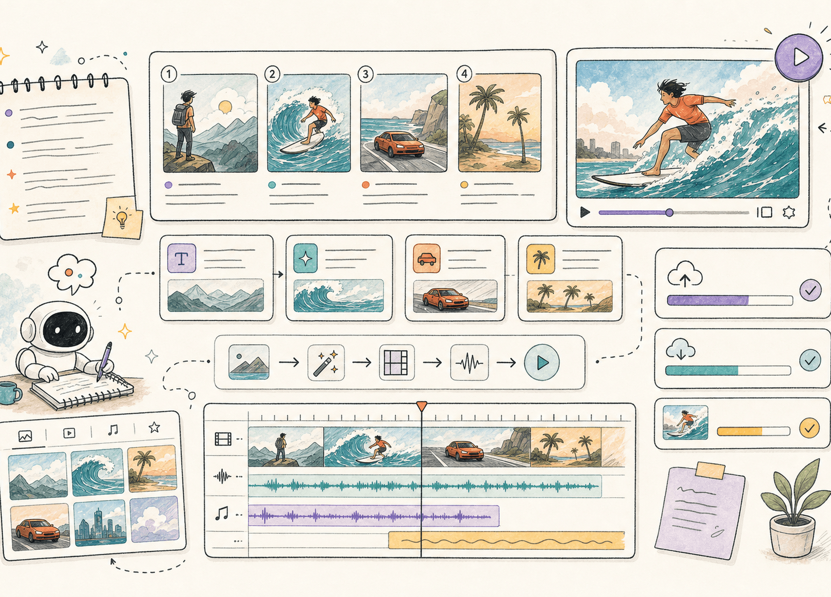 VideoAi storyboard and video workspace in light mode